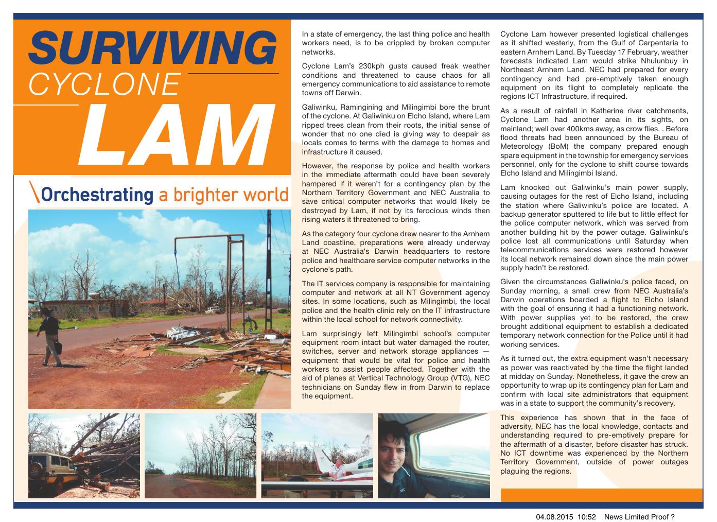 Preview of the Surviving Cyclone Lam article about NEC emergency ICT response in remote Northern Territory communities.